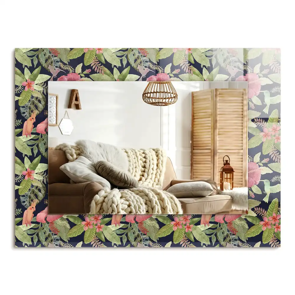 Specchio rettangolare decoro Fiori e uccelli