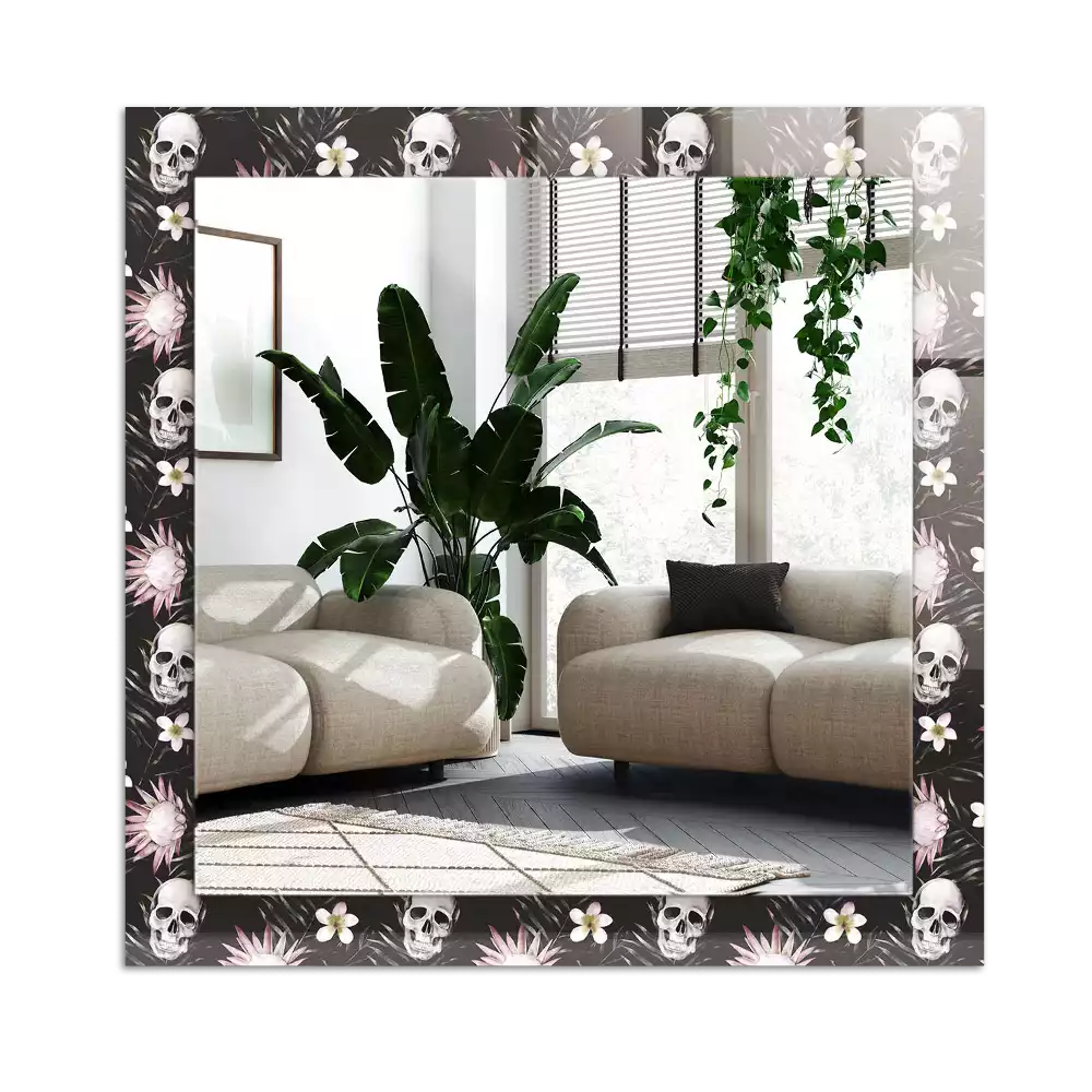 Specchio rettangolare con cornice stampata Teschi e fiori