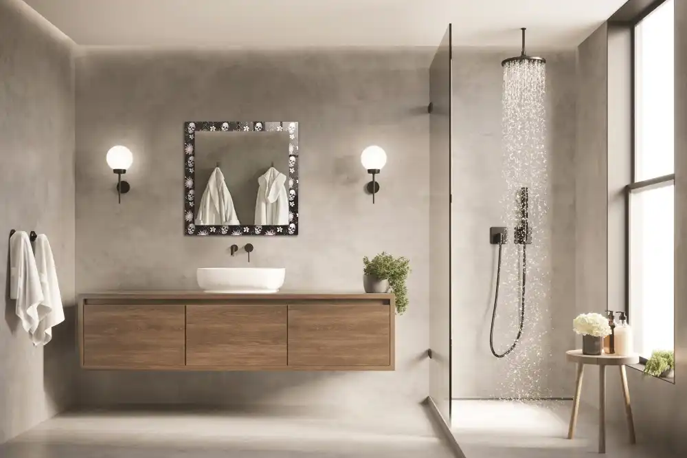 Specchio rettangolare con cornice stampata Teschi e fiori