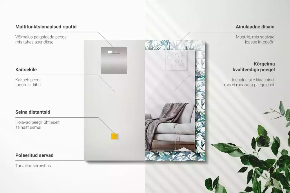 Specchio rettangolare stampato Foglie di bambù acquerello