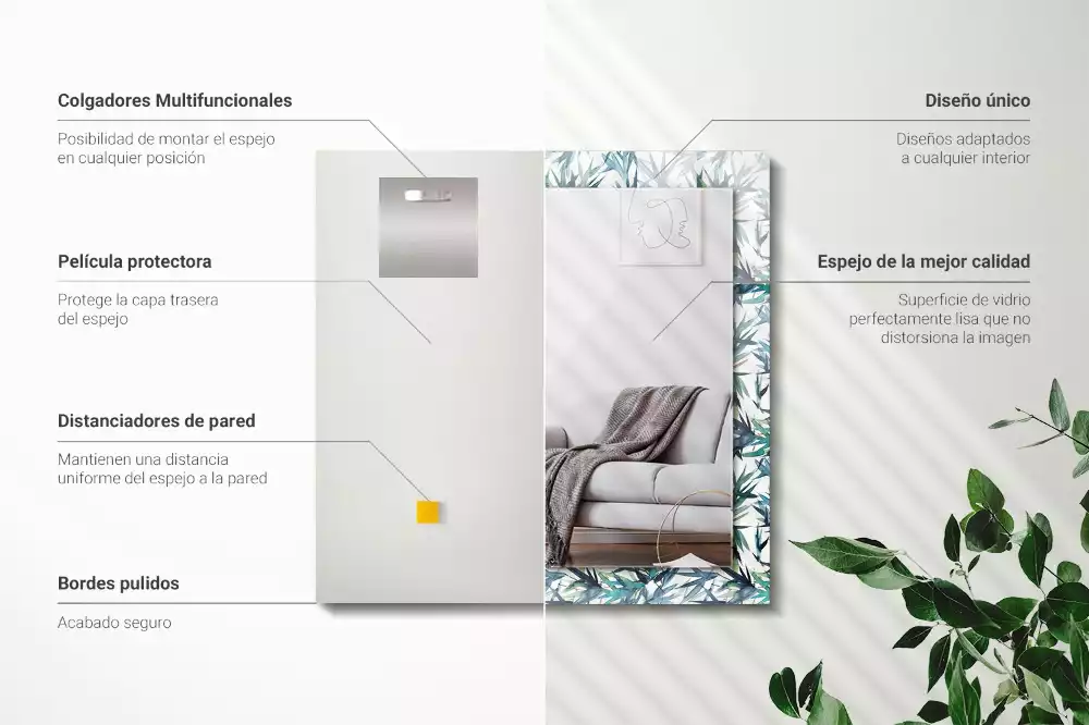 Specchio rettangolare stampato Foglie di bambù acquerello