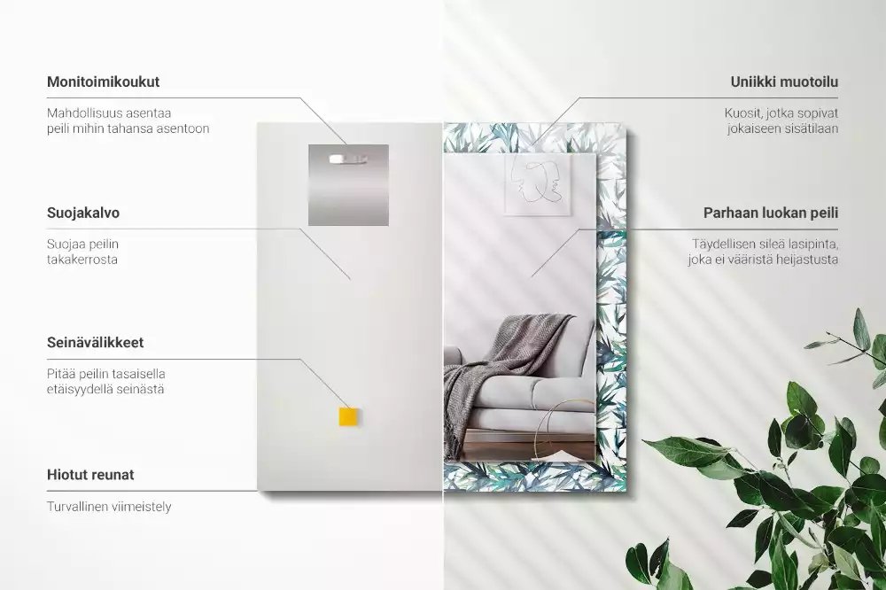 Specchio rettangolare stampato Foglie di bambù acquerello