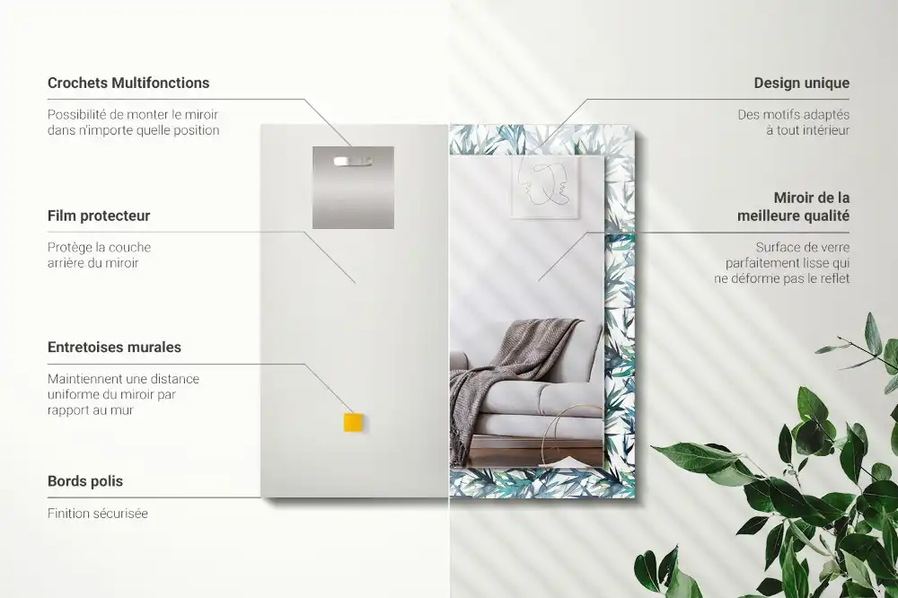 Specchio rettangolare stampato Foglie di bambù acquerello