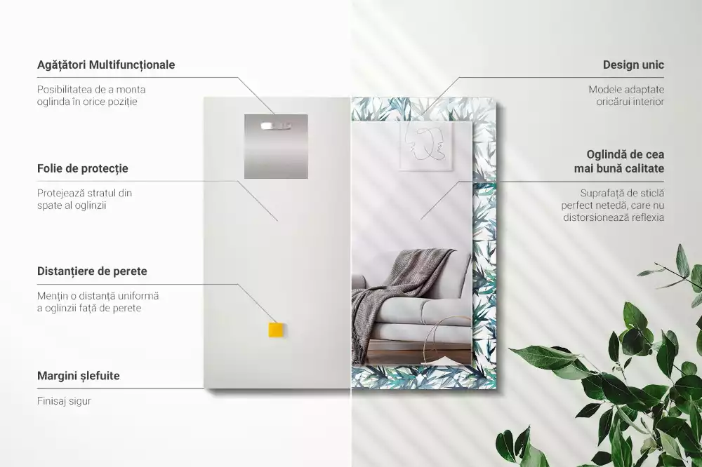 Specchio rettangolare stampato Foglie di bambù acquerello