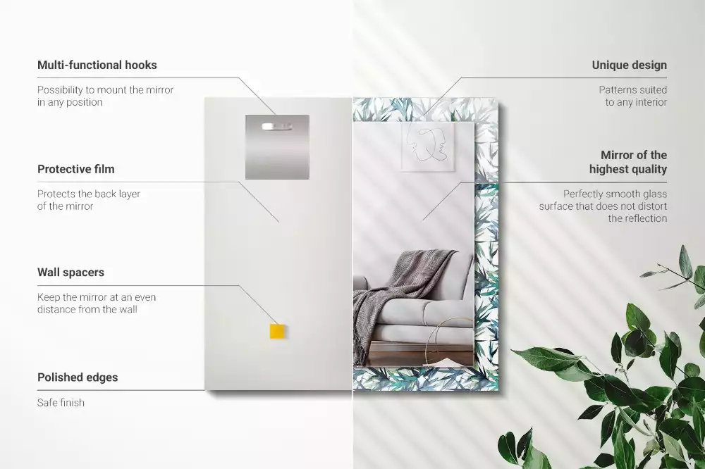 Specchio rettangolare stampato Foglie di bambù acquerello