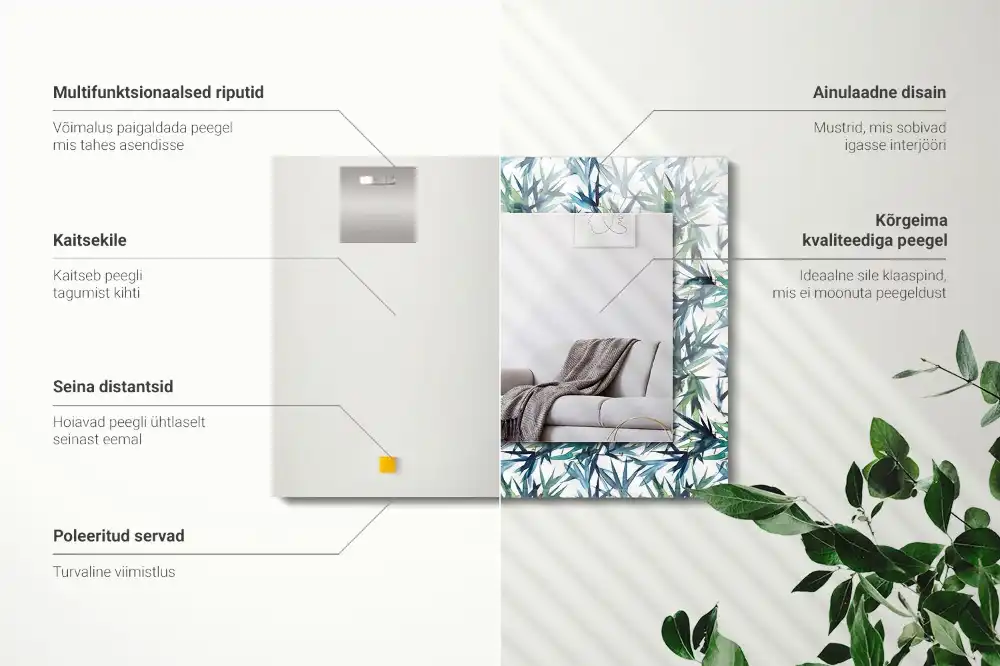 Specchio rettangolare stampato Foglie di bambù acquerello