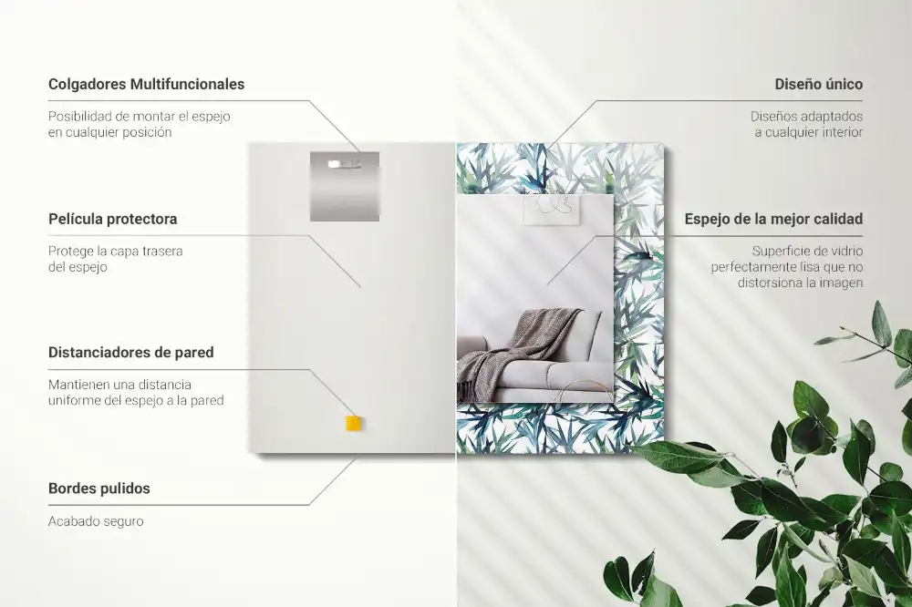 Specchio rettangolare stampato Foglie di bambù acquerello