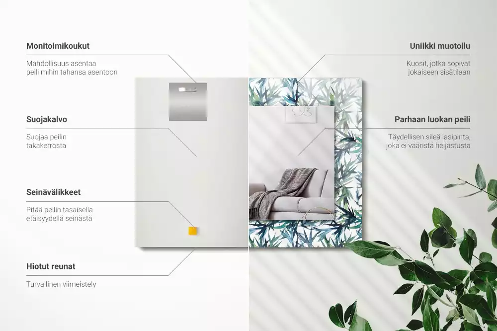 Specchio rettangolare stampato Foglie di bambù acquerello