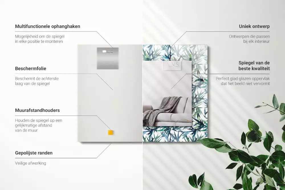 Specchio rettangolare stampato Foglie di bambù acquerello