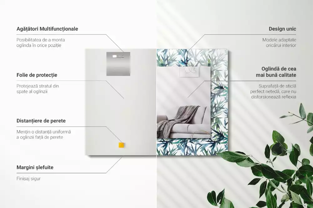 Specchio rettangolare stampato Foglie di bambù acquerello