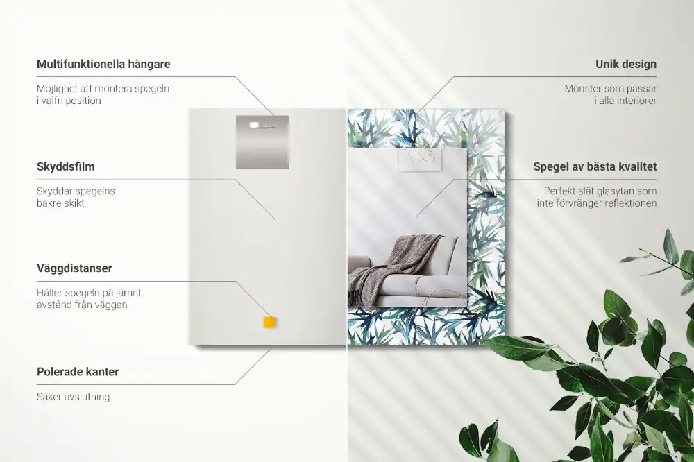 Specchio rettangolare stampato Foglie di bambù acquerello