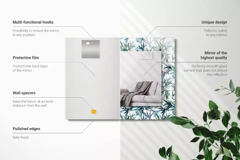 Specchio rettangolare stampato Foglie di bambù acquerello