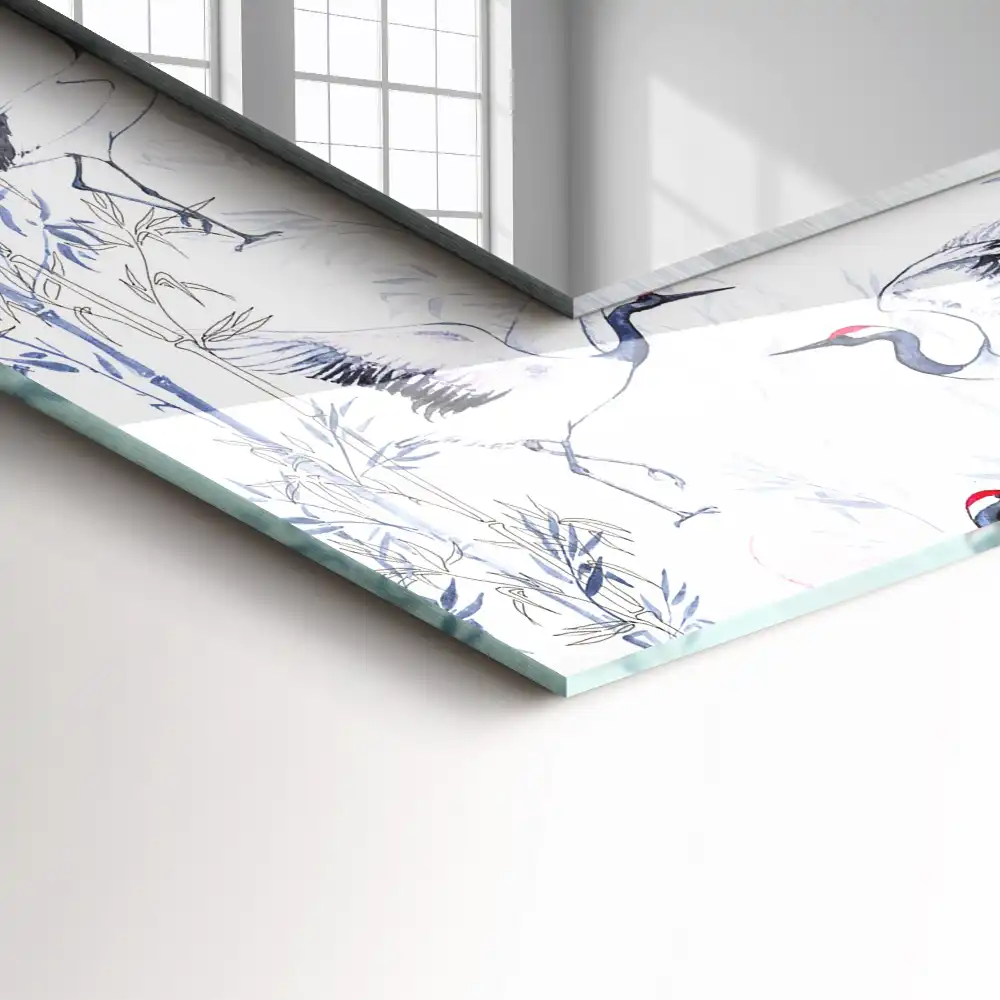 Specchio rettangolare decoro Gru e bambù