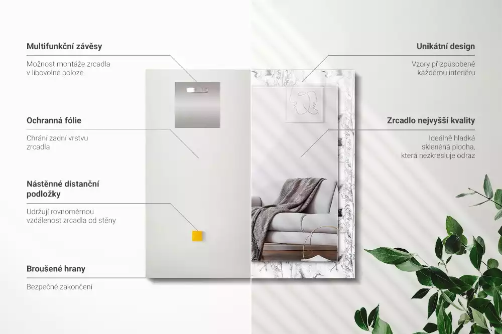 Specchio rettangolare decoro Gru e bambù