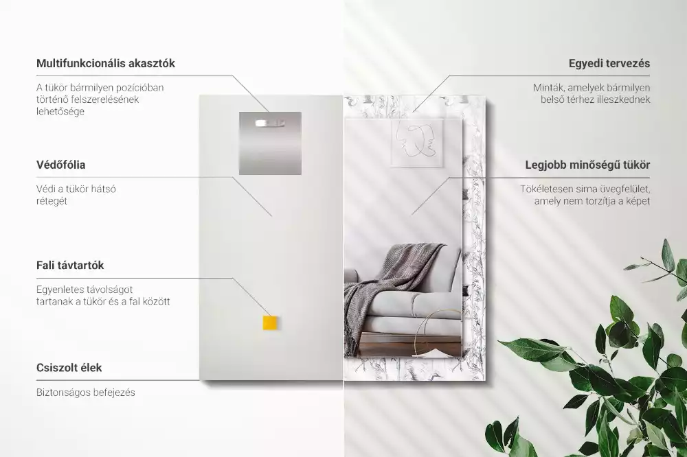 Specchio rettangolare decoro Gru e bambù