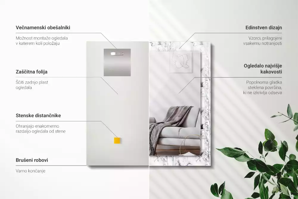 Specchio rettangolare decoro Gru e bambù