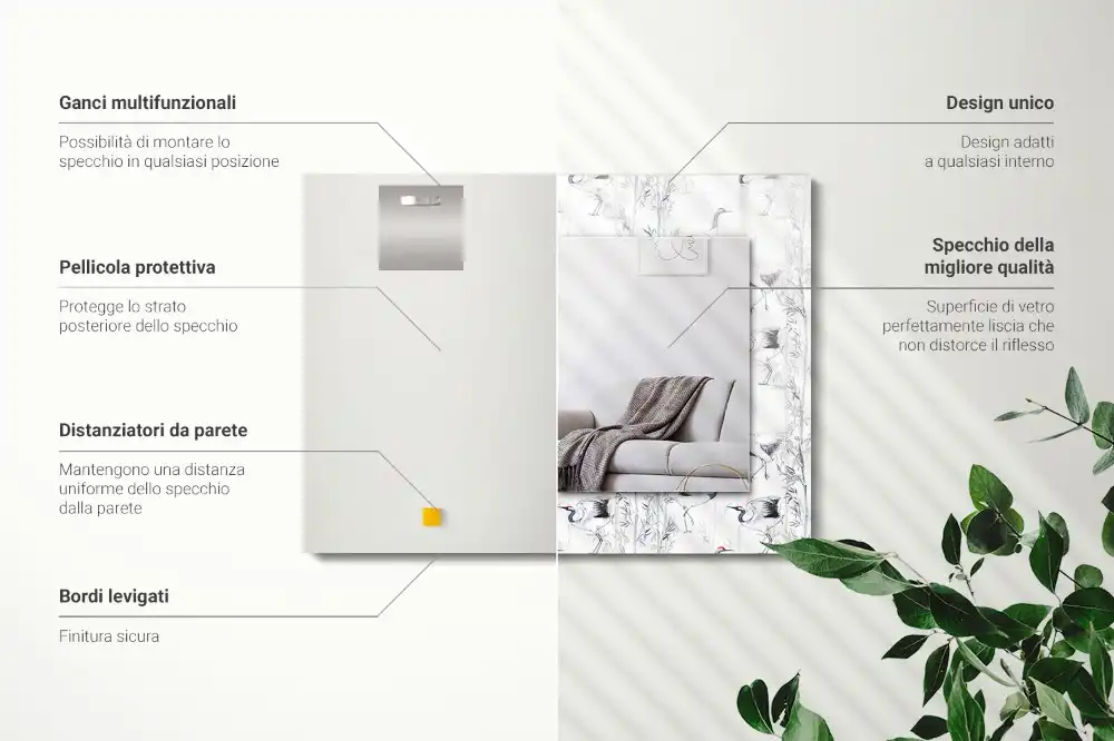 Specchio rettangolare decoro Gru e bambù