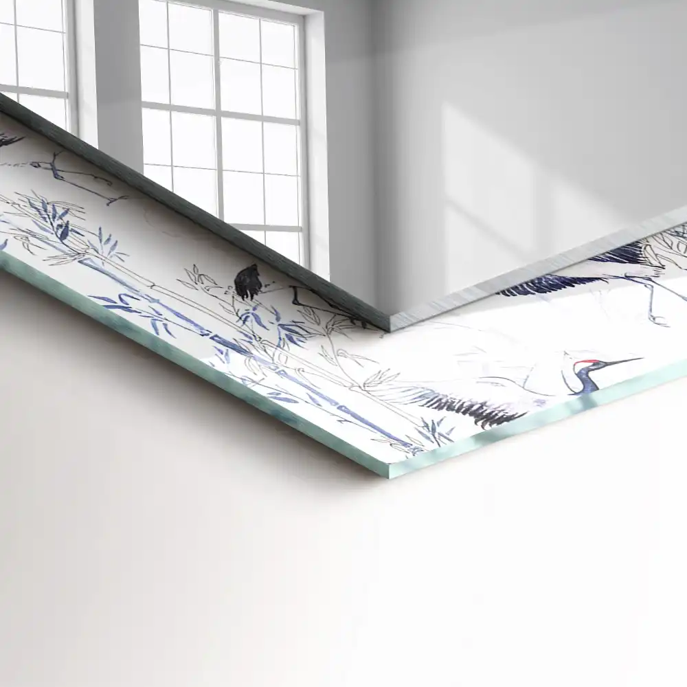 Specchio rettangolare decoro Gru e bambù