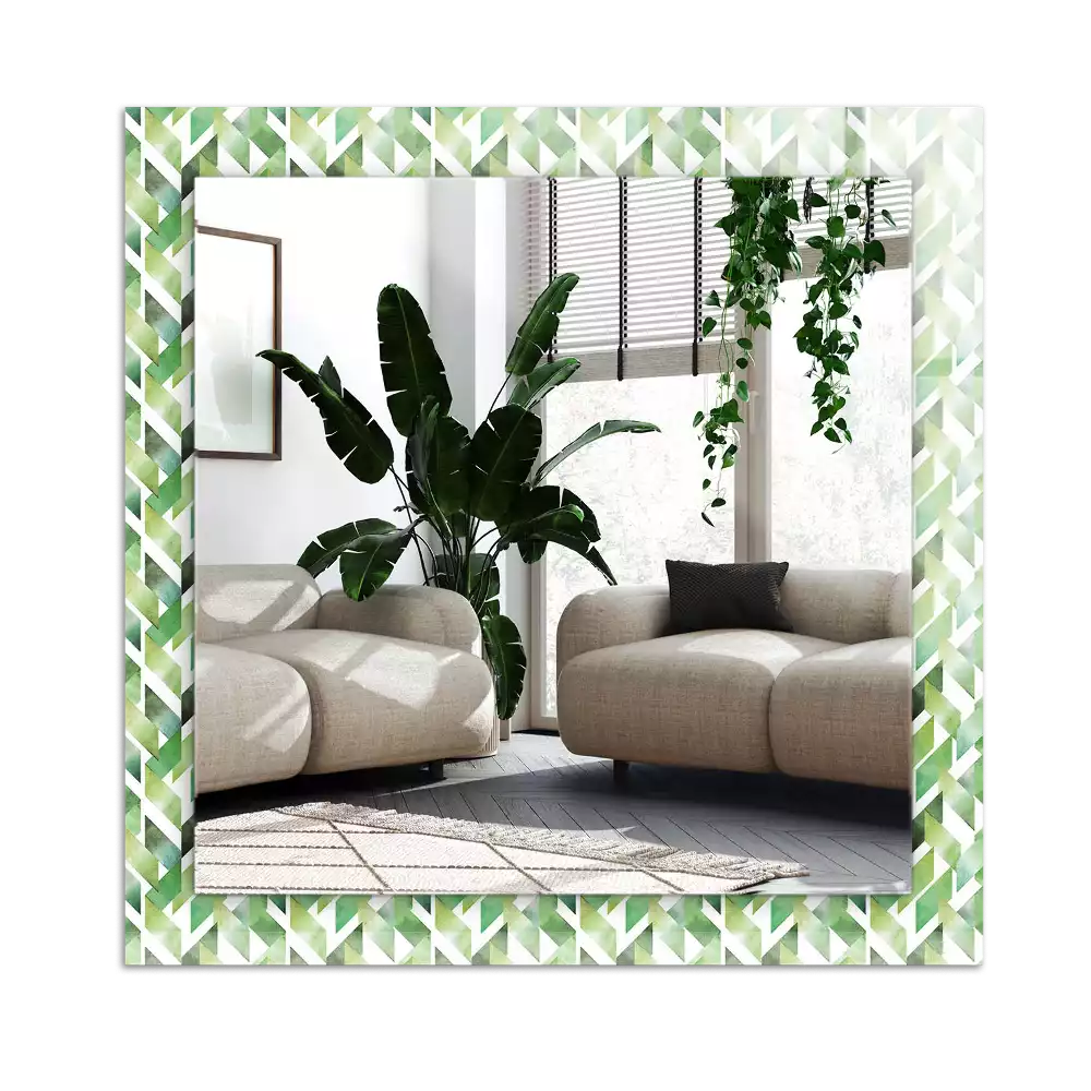 Specchio rettangolare con cornice stampata Motivo geometrico verde