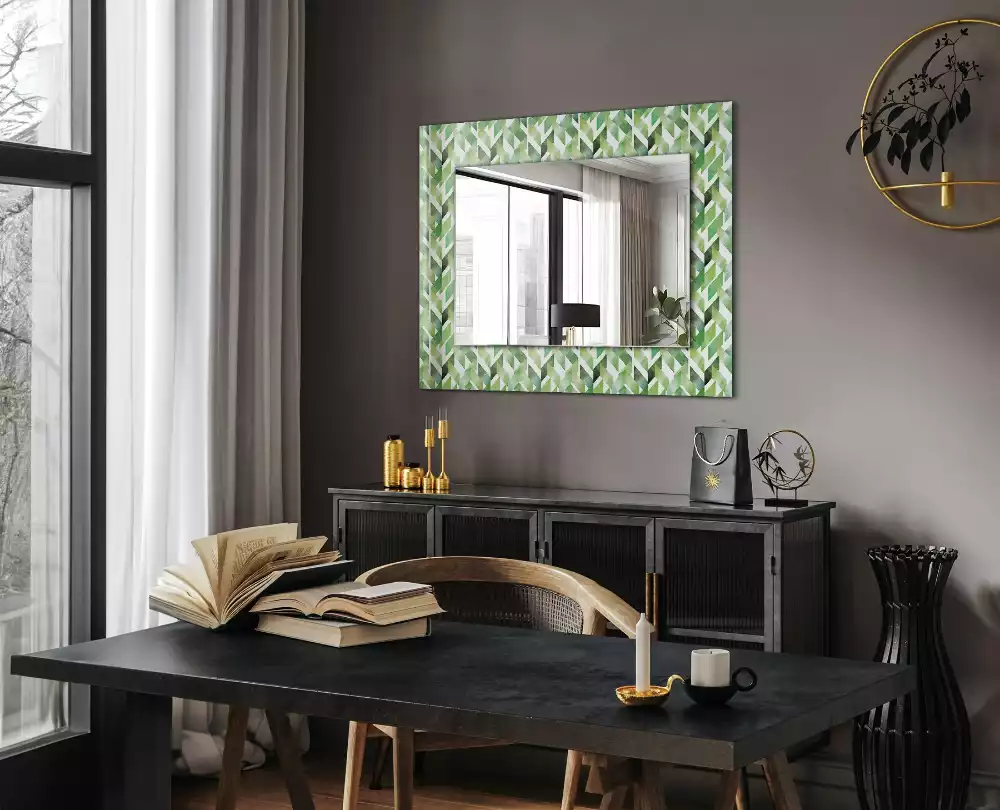 Specchio rettangolare con cornice stampata Motivo geometrico verde
