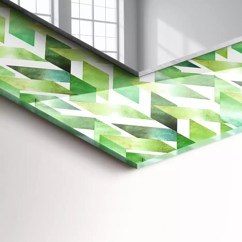 Specchio rettangolare con cornice stampata Motivo geometrico verde