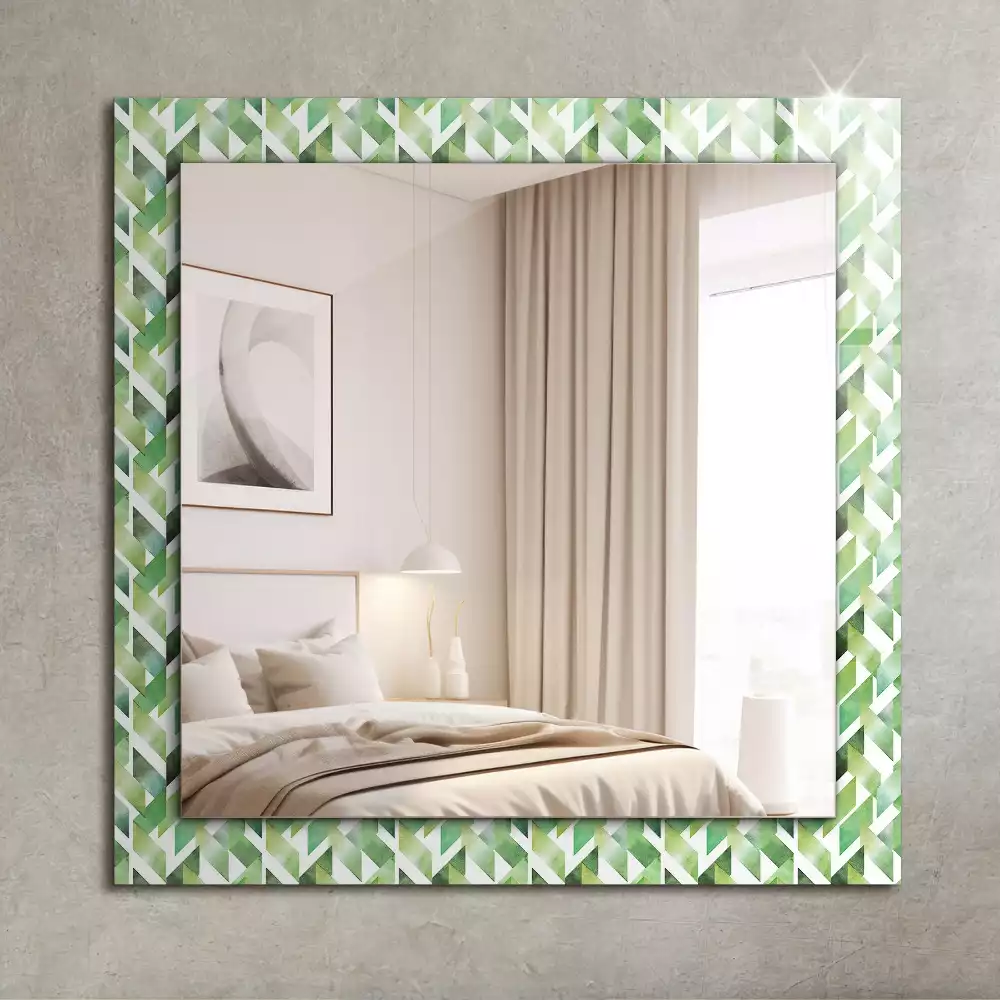 Specchio rettangolare con cornice stampata Motivo geometrico verde