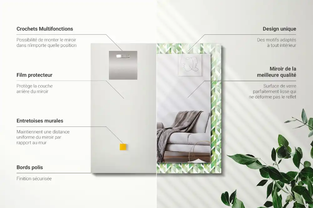 Specchio rettangolare con cornice stampata Motivo geometrico verde