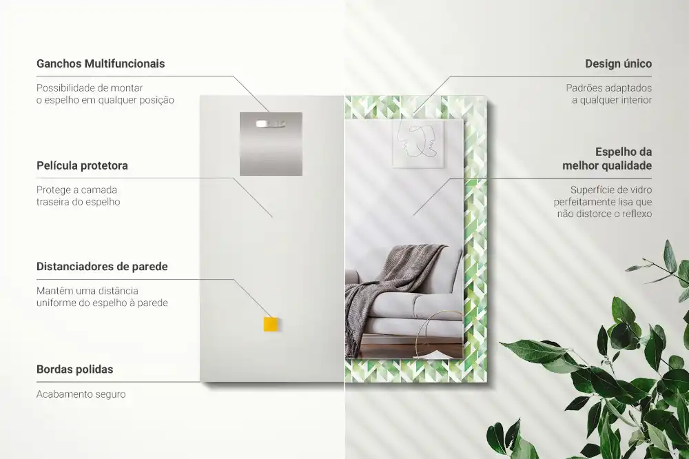 Specchio rettangolare con cornice stampata Motivo geometrico verde