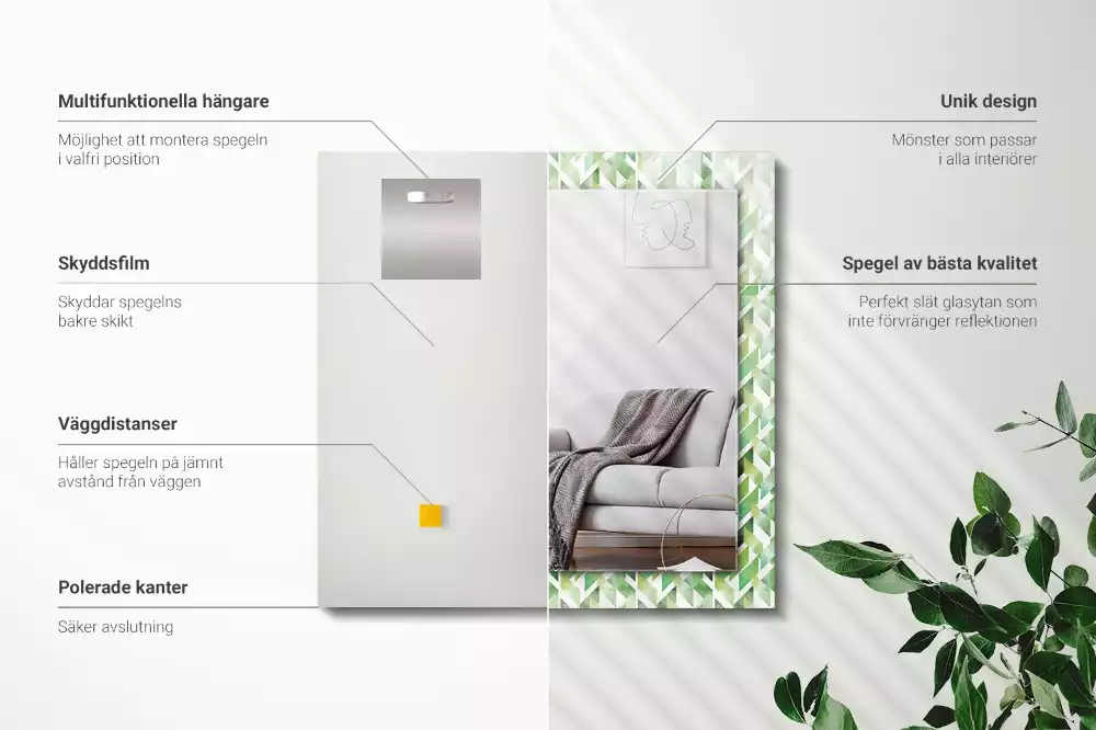 Specchio rettangolare con cornice stampata Motivo geometrico verde