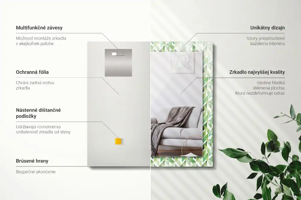 Specchio rettangolare con cornice stampata Motivo geometrico verde