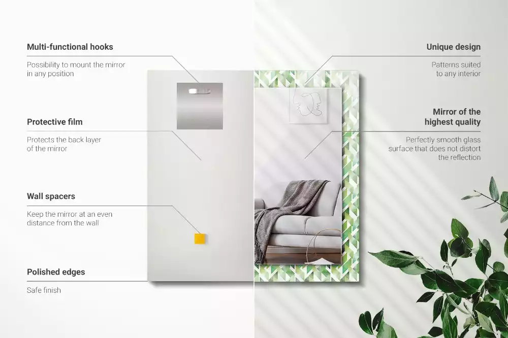 Specchio rettangolare con cornice stampata Motivo geometrico verde