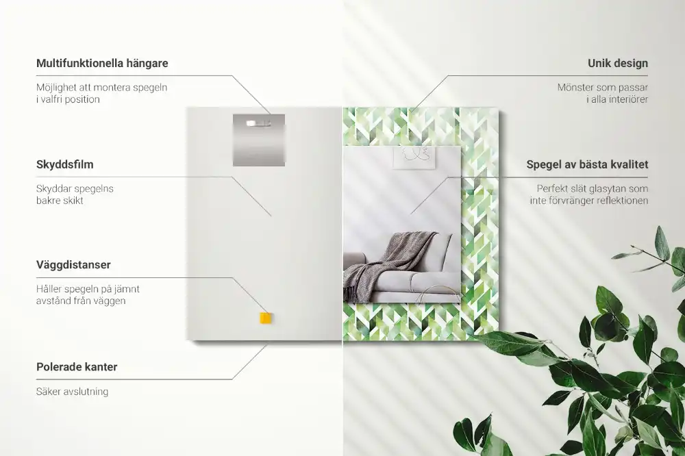 Specchio rettangolare con cornice stampata Motivo geometrico verde