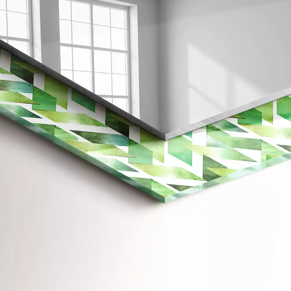 Specchio rettangolare con cornice stampata Motivo geometrico verde