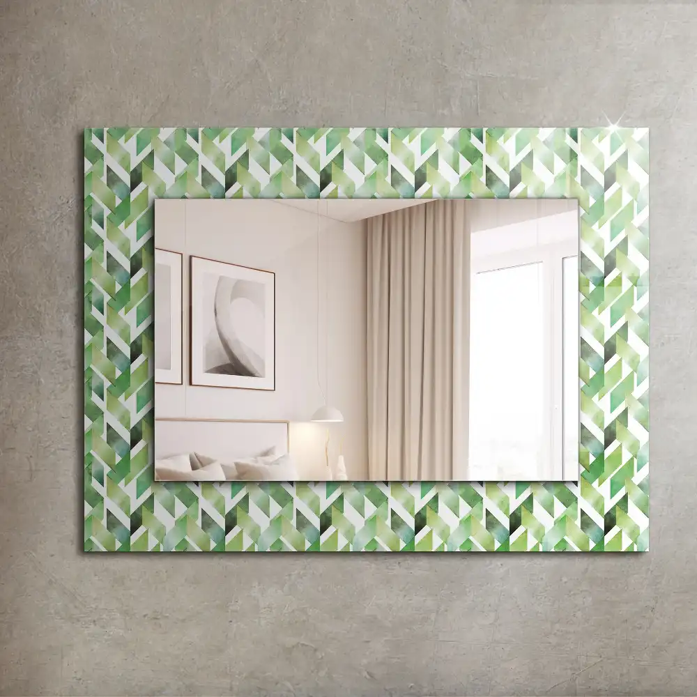 Specchio rettangolare con cornice stampata Motivo geometrico verde