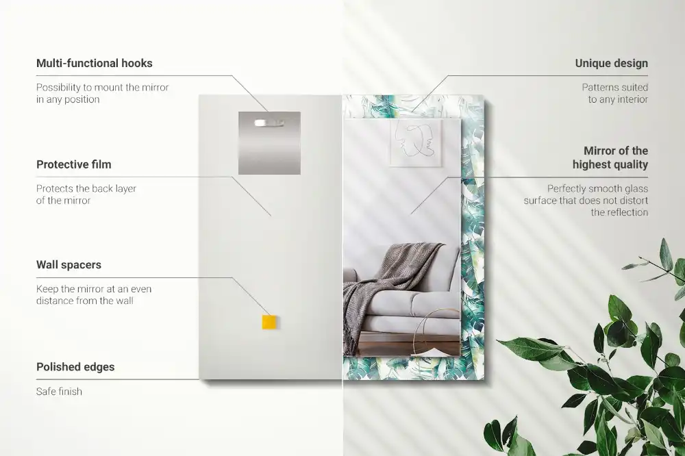 Specchio rettangolare stampato Foglie tropicali verdi