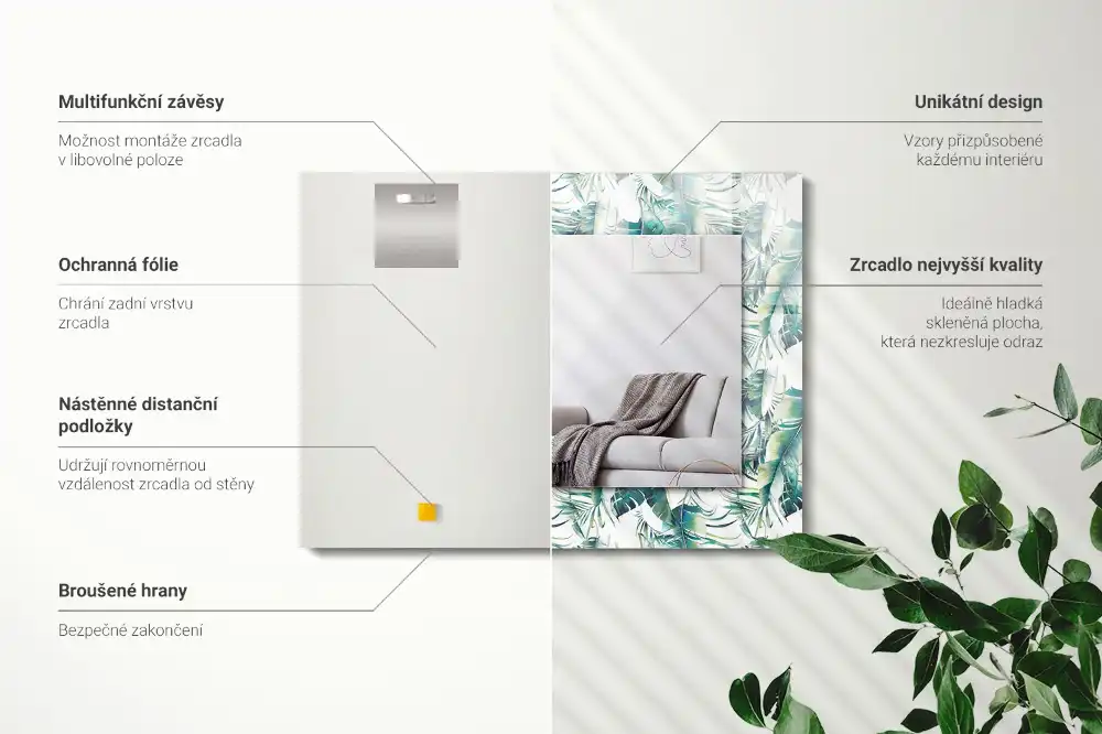 Specchio rettangolare stampato Foglie tropicali verdi