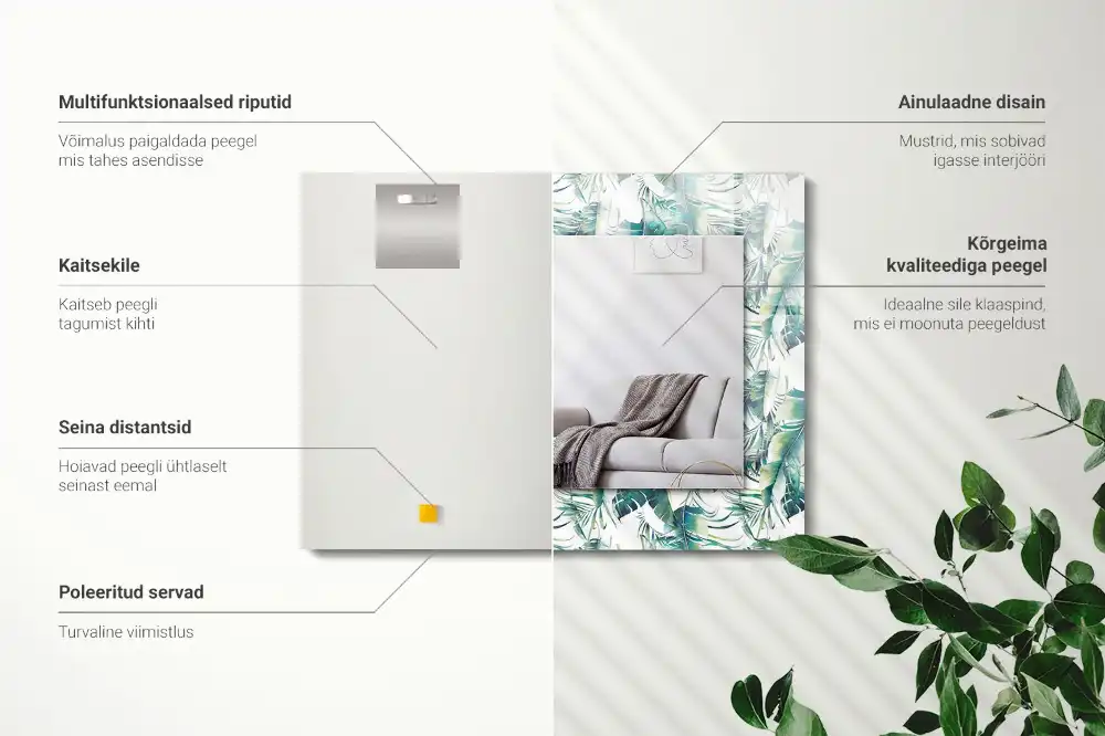 Specchio rettangolare stampato Foglie tropicali verdi