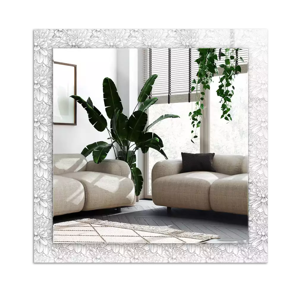 Specchio rettangolare con cornice stampata Motivo floreale monocromatico
