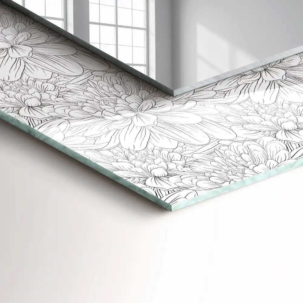 Specchio rettangolare con cornice stampata Motivo floreale monocromatico