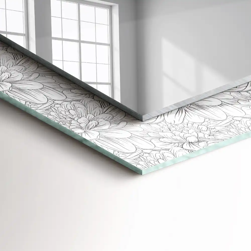 Specchio rettangolare con cornice stampata Motivo floreale monocromatico