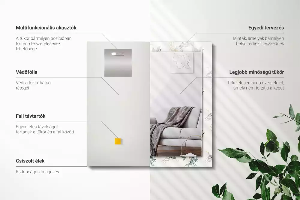 Specchio rettangolare stampato Uccelli e fiori