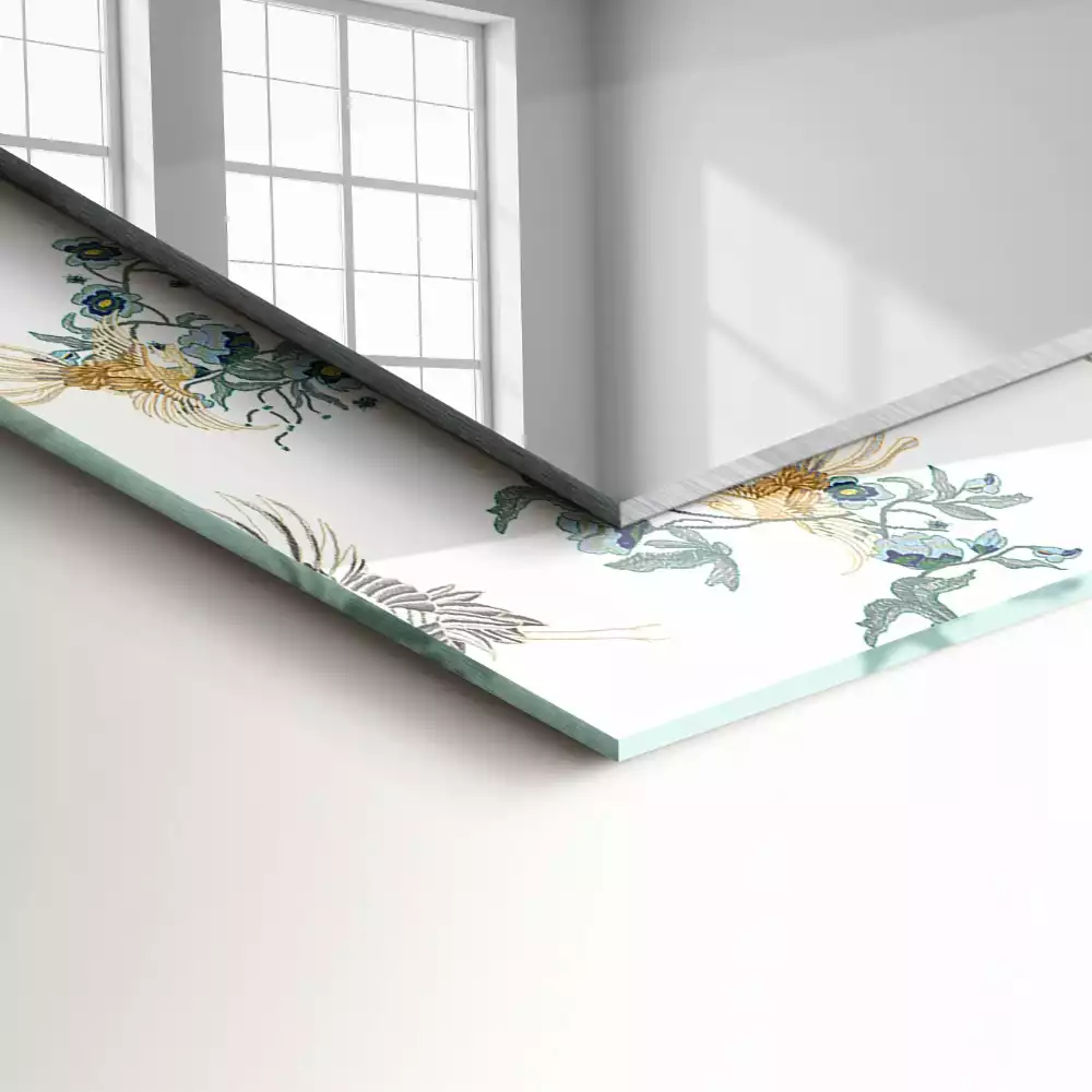 Specchio rettangolare stampato Uccelli e fiori