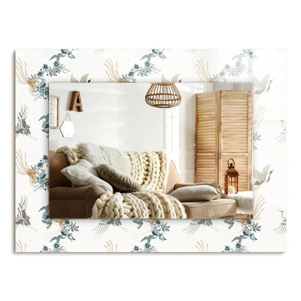 Specchio rettangolare stampato Uccelli e fiori