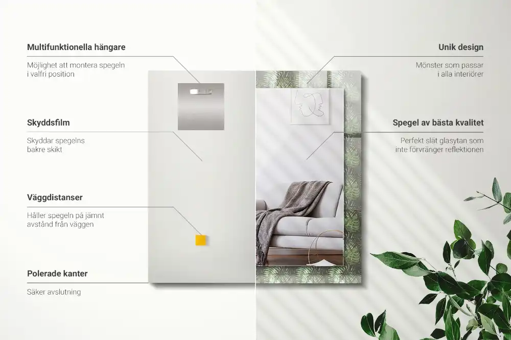 Specchio rettangolare decoro Foglie di piante tropicali