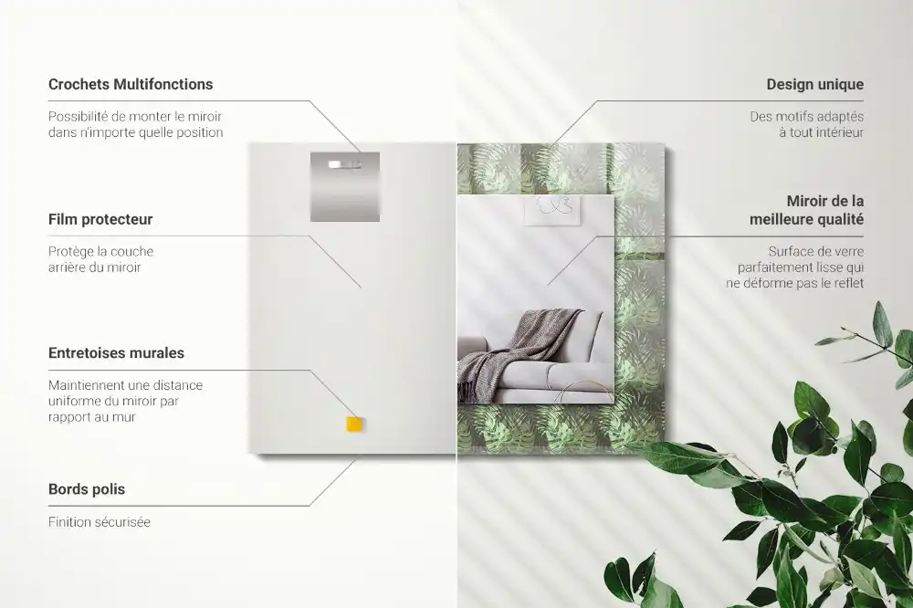 Specchio rettangolare decoro Foglie di piante tropicali