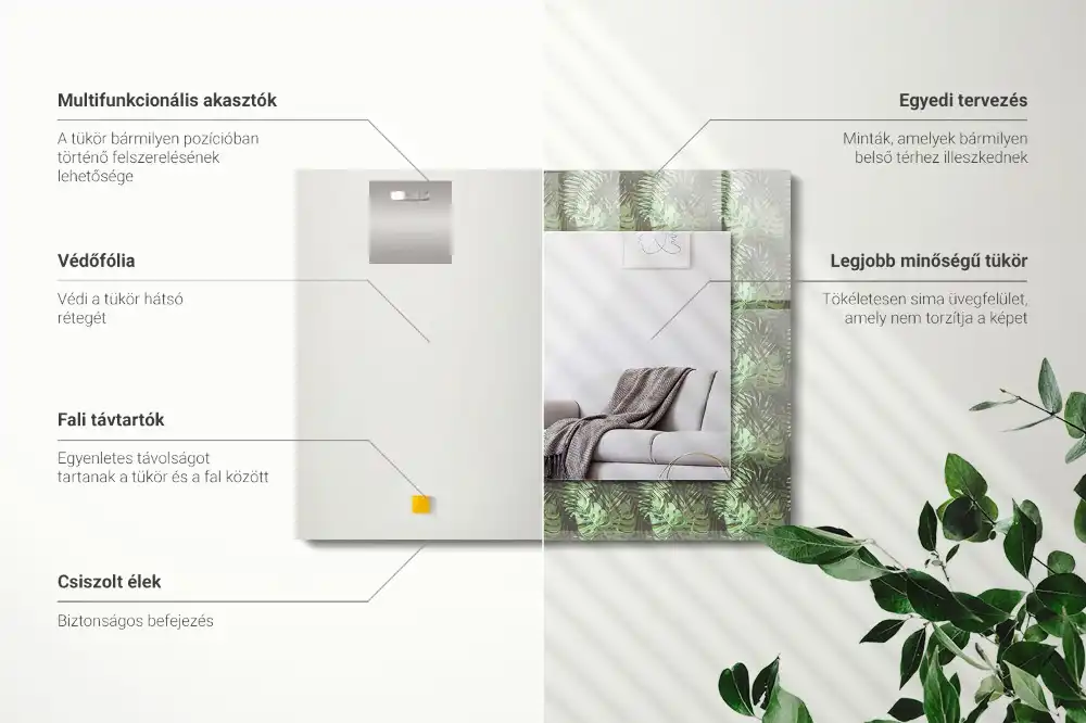 Specchio rettangolare decoro Foglie di piante tropicali