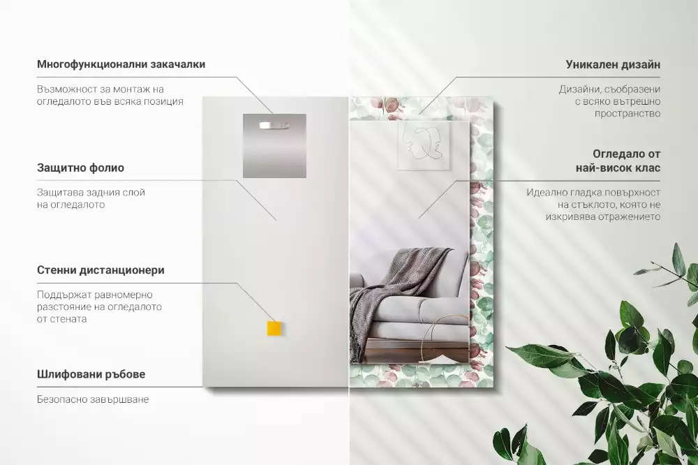 Specchio rettangolare stampato Foglie acquerellate