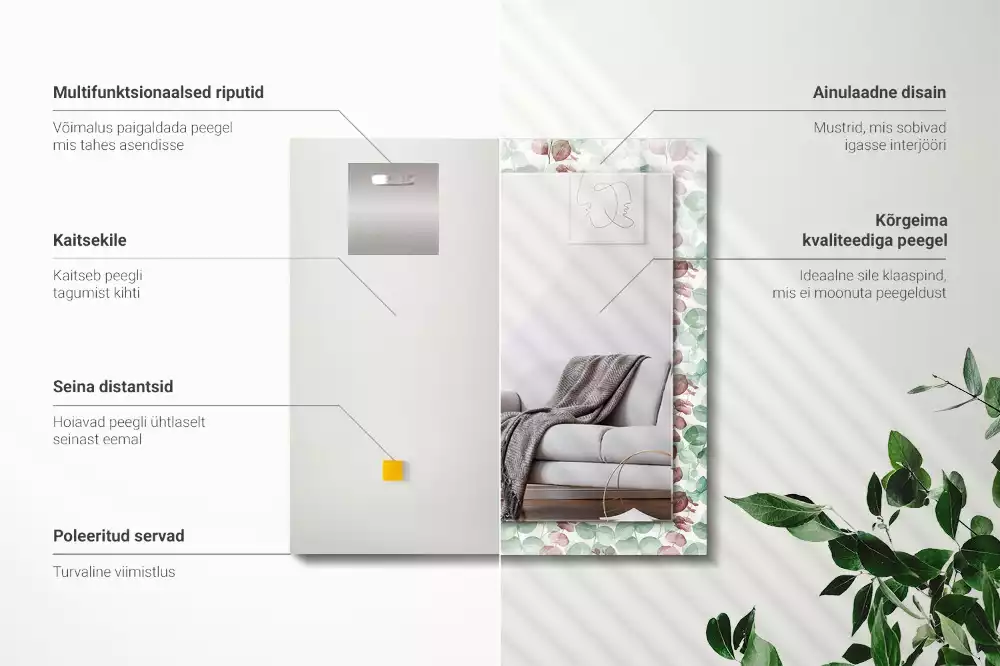 Specchio rettangolare stampato Foglie acquerellate