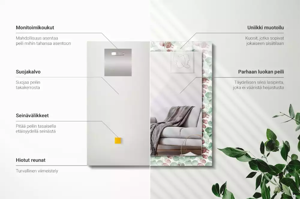 Specchio rettangolare stampato Foglie acquerellate