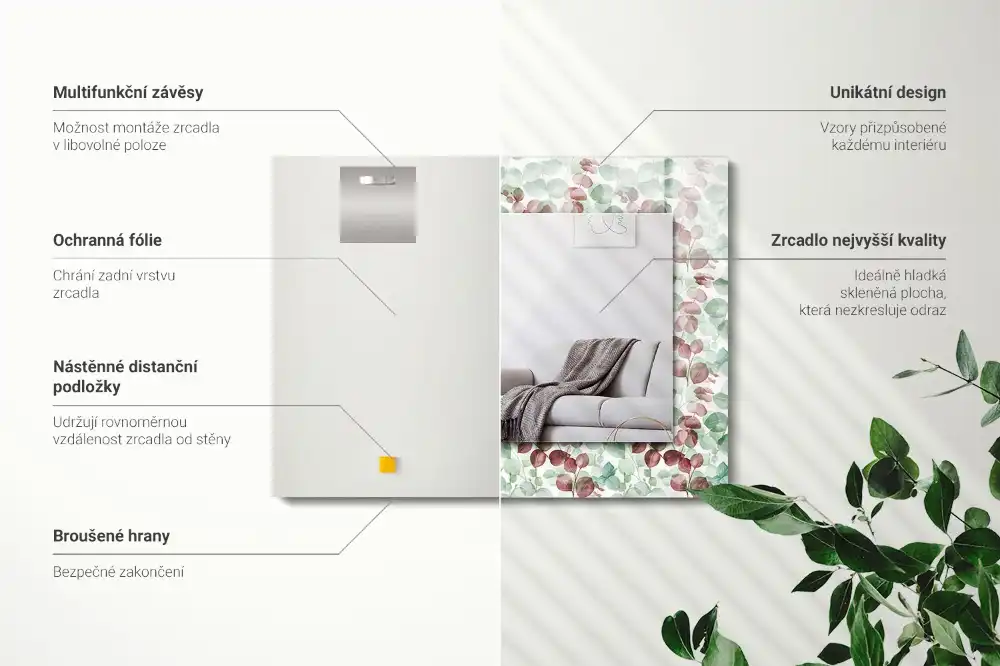 Specchio rettangolare stampato Foglie acquerellate